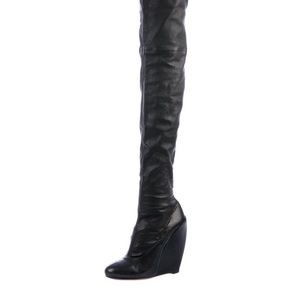 Alaia Black Leather Thigh High Wedge Boot